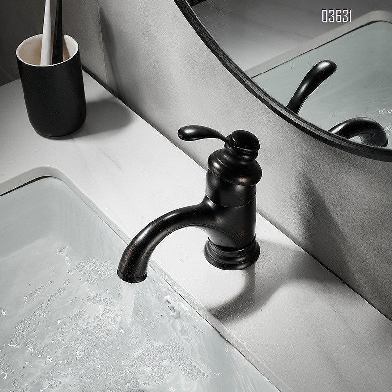Black Brass Basin Faucet Single-Hole Basin Tap Deck Mounted Bathroom Hot and Cold Mixer Faucet with Ceramic Cartridge for Basin