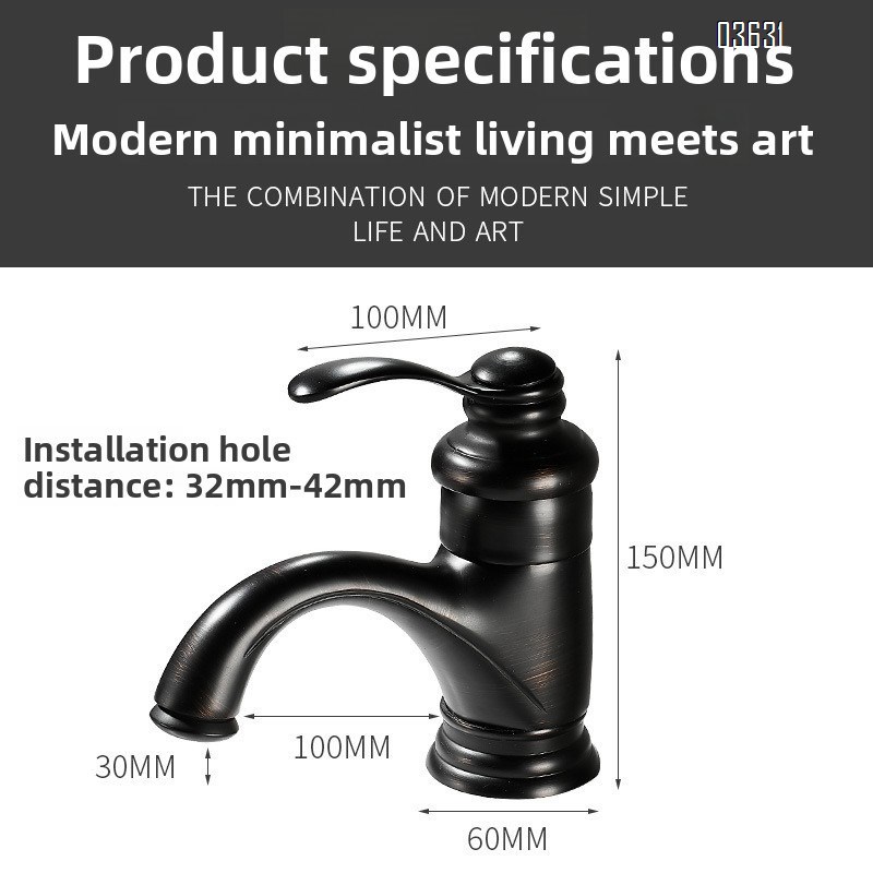 Black Brass Basin Faucet Single-Hole Basin Tap Deck Mounted Bathroom Hot and Cold Mixer Faucet with Ceramic Cartridge for Basin