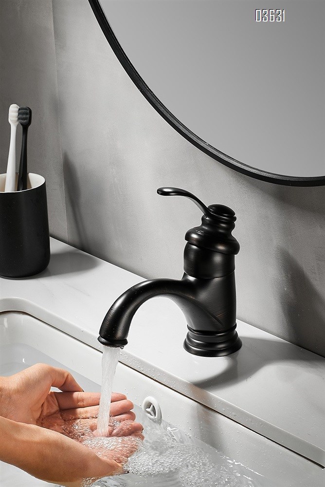 Black Brass Basin Faucet Single-Hole Basin Tap Deck Mounted Bathroom Hot and Cold Mixer Faucet with Ceramic Cartridge for Basin