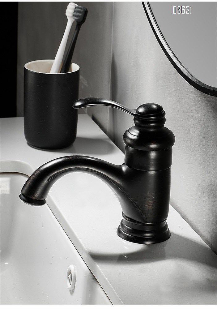 Black Brass Basin Faucet Single-Hole Basin Tap Deck Mounted Bathroom Hot and Cold Mixer Faucet with Ceramic Cartridge for Basin