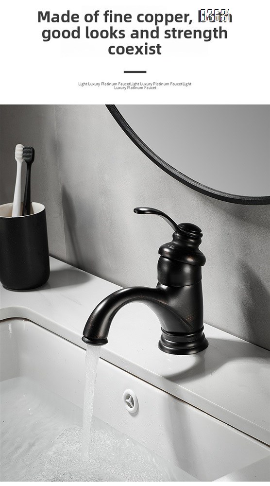 Black Brass Basin Faucet Single-Hole Basin Tap Deck Mounted Bathroom Hot and Cold Mixer Faucet with Ceramic Cartridge for Basin