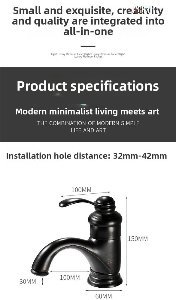 Black Brass Basin Faucet Single-Hole Basin Tap Deck Mounted Bathroom Hot and Cold Mixer Faucet with Ceramic Cartridge for Basin