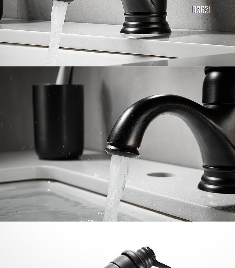 Black Brass Basin Faucet Single-Hole Basin Tap Deck Mounted Bathroom Hot and Cold Mixer Faucet with Ceramic Cartridge for Basin