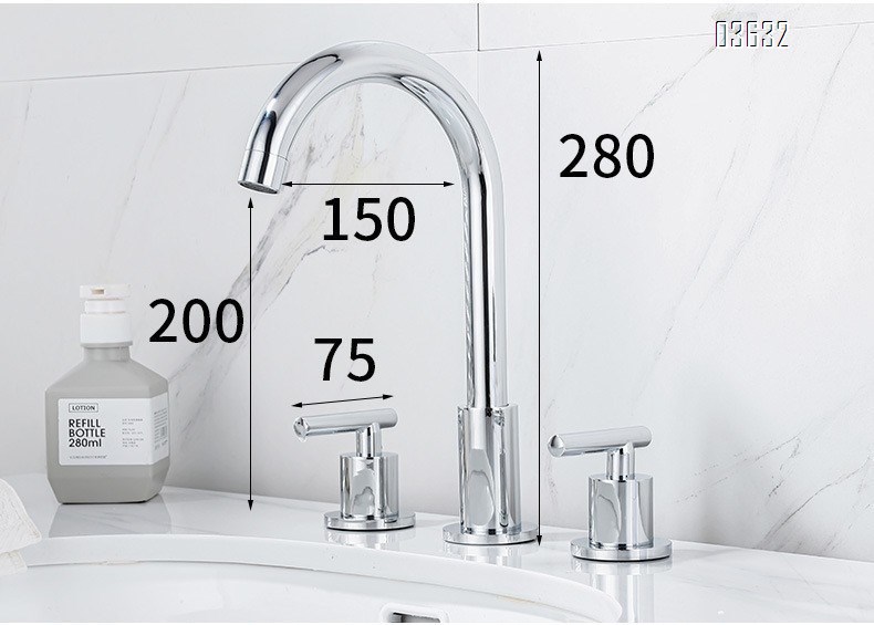 Matte Black 3 Holes Basin Faucet Wash Hand Water Tap Dual Handle 360° Rotatable  Deck - Mounted Basin Faucet for Bathroom