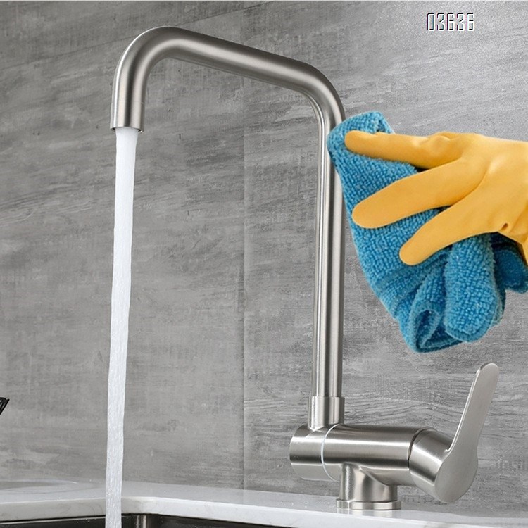 Kitchen Faucet Modern Hot Cold Stainless Steel Decked Sink Mixer Single Lever Rotation Mounted with Single Handle Brushed Faucet