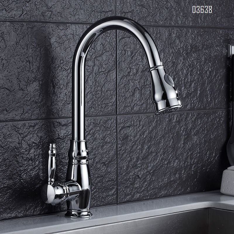 Modern Design Flexible Brass Chrome Pull Out Kitchen Sink Faucet Dual Spray Mode Hot and Cold Mixers Taps Kitchen Faucets