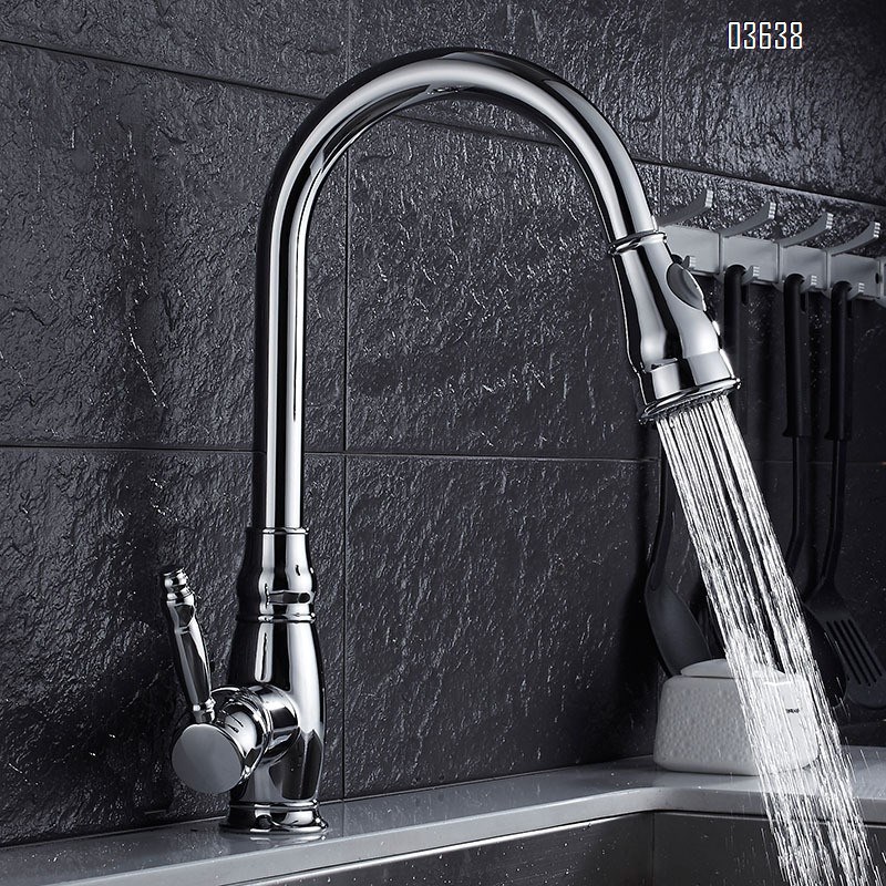 Modern Design Flexible Brass Chrome Pull Out Kitchen Sink Faucet Dual Spray Mode Hot and Cold Mixers Taps Kitchen Faucets