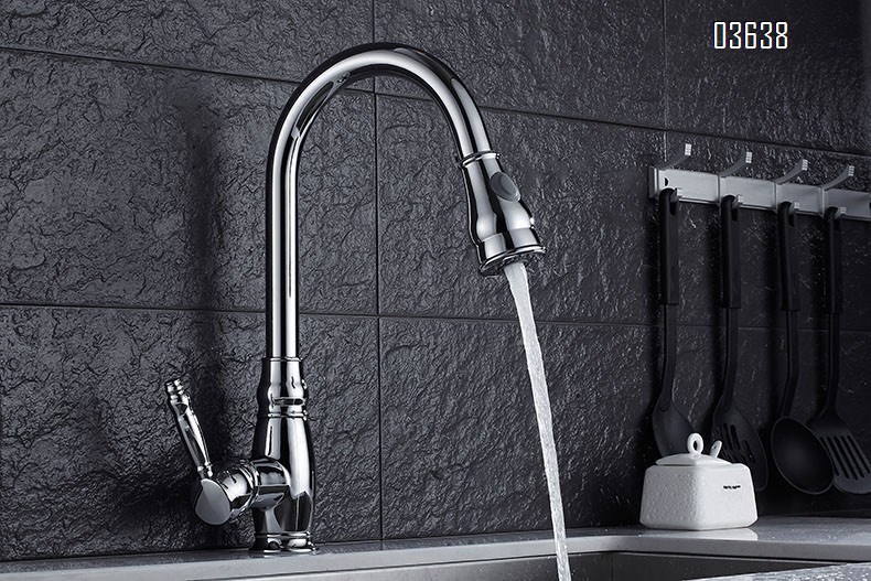 Modern Design Flexible Brass Chrome Pull Out Kitchen Sink Faucet Dual Spray Mode Hot and Cold Mixers Taps Kitchen Faucets