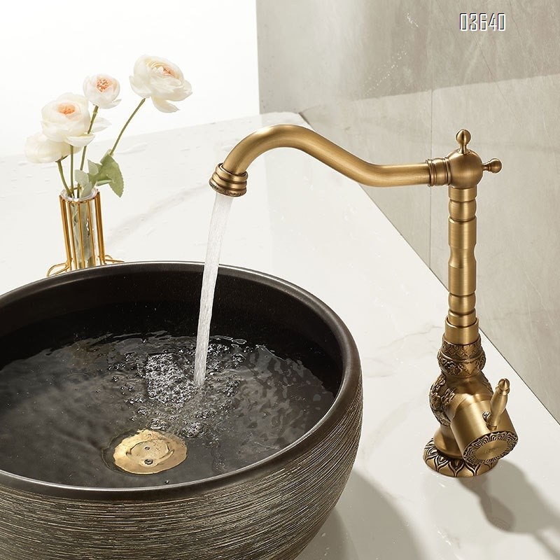 European Style Classic Basin Sink Faucet Antique Brushed Taps Single Handle Water Mixer Tap for Bathroom Sink Ceramic Valve Core