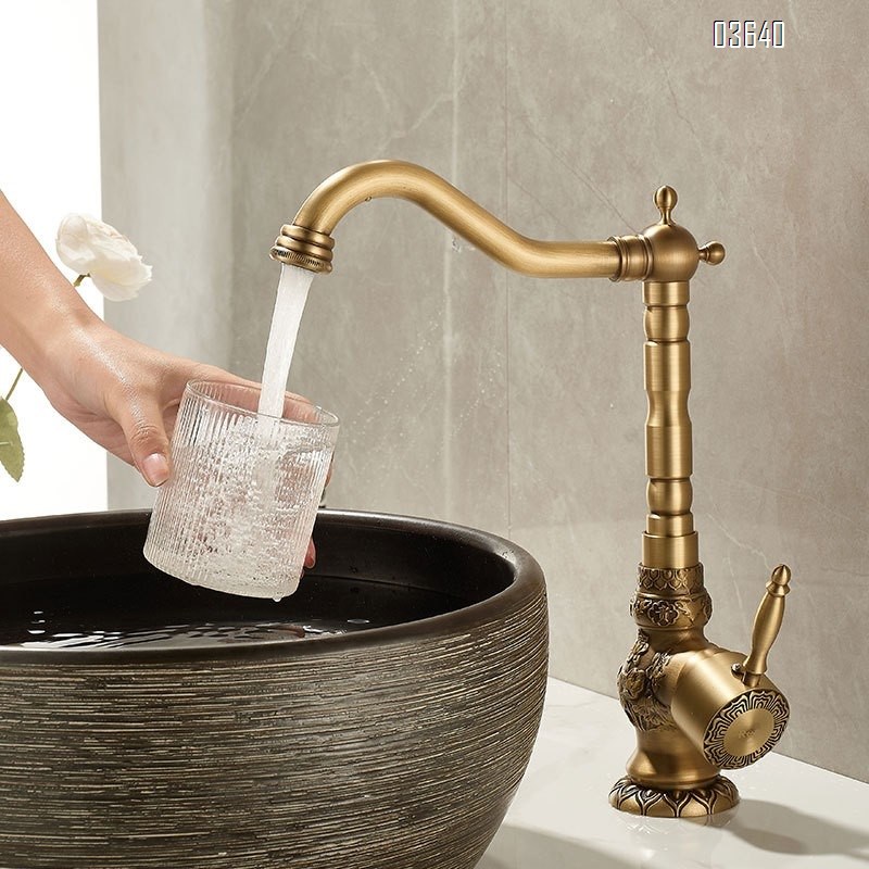 European Style Classic Basin Sink Faucet Antique Brushed Taps Single Handle Water Mixer Tap for Bathroom Sink Ceramic Valve Core