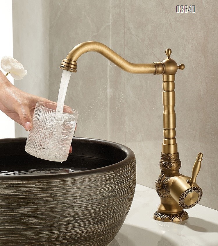 European Style Classic Basin Sink Faucet Antique Brushed Taps Single Handle Water Mixer Tap for Bathroom Sink Ceramic Valve Core