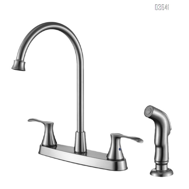 Modern Design Dual Handle Stainless Steel Basin Faucet with Side Sprayer Skin Mixer Faucet Rotatable for Bathroom Basin Kitchen