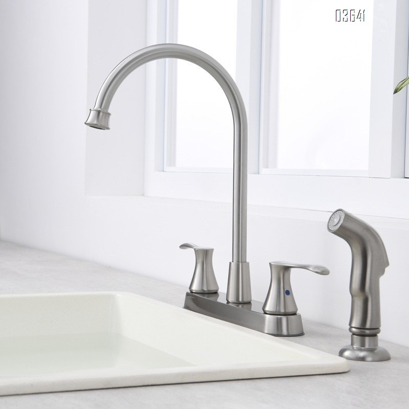 Modern Design Dual Handle Stainless Steel Basin Faucet with Side Sprayer Skin Mixer Faucet Rotatable for Bathroom Basin Kitchen