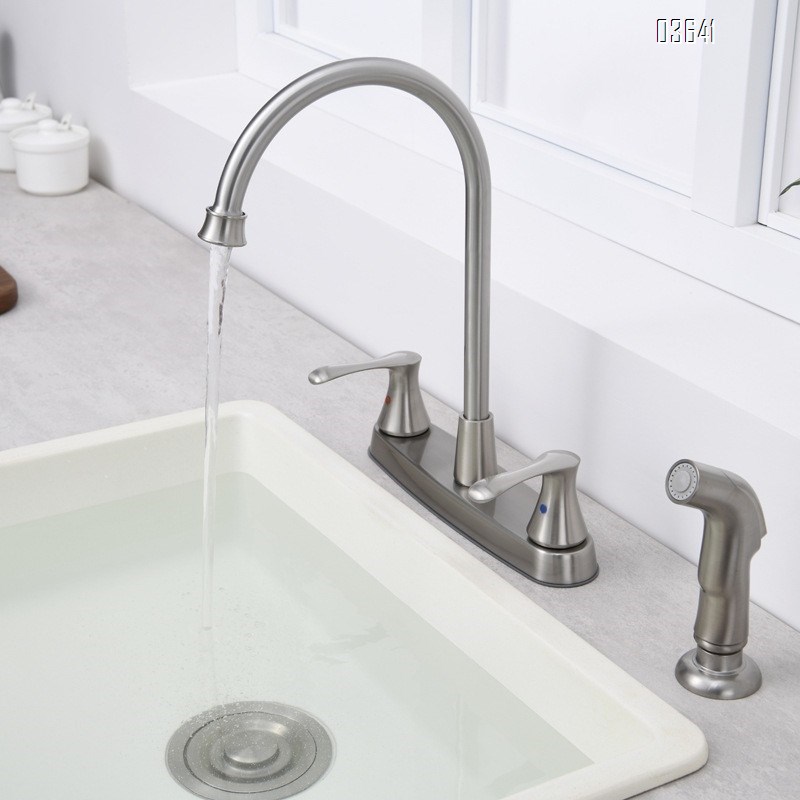 Modern Design Dual Handle Stainless Steel Basin Faucet with Side Sprayer Skin Mixer Faucet Rotatable for Bathroom Basin Kitchen