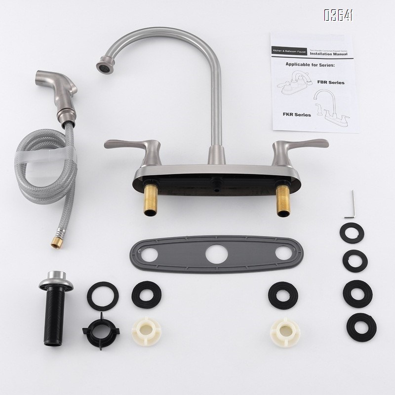 Modern Design Dual Handle Stainless Steel Basin Faucet with Side Sprayer Skin Mixer Faucet Rotatable for Bathroom Basin Kitchen