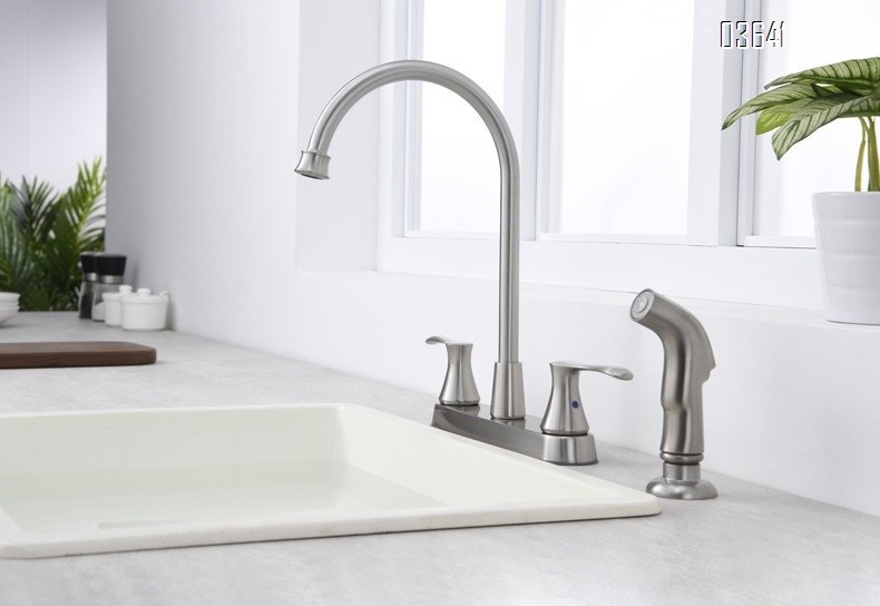 Modern Design Dual Handle Stainless Steel Basin Faucet with Side Sprayer Skin Mixer Faucet Rotatable for Bathroom Basin Kitchen