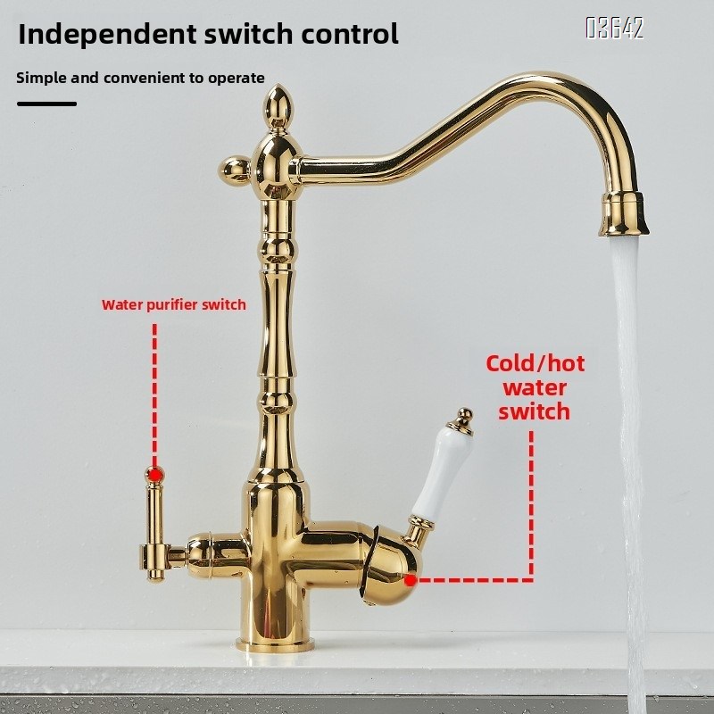 Classic Multi-function Kitchen Faucet Luxury Water Purifier Hot and Cold Mixer Brass Kitchen Tap Rotatable with Ceramic Core