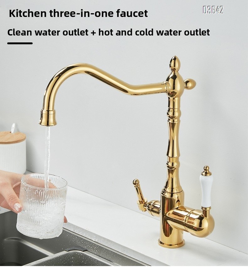 Classic Multi-function Kitchen Faucet Luxury Water Purifier Hot and Cold Mixer Brass Kitchen Tap Rotatable with Ceramic Core