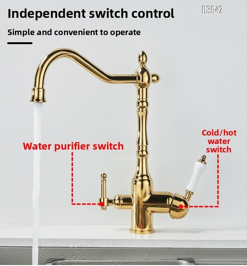 Classic Multi-function Kitchen Faucet Luxury Water Purifier Hot and Cold Mixer Brass Kitchen Tap Rotatable with Ceramic Core