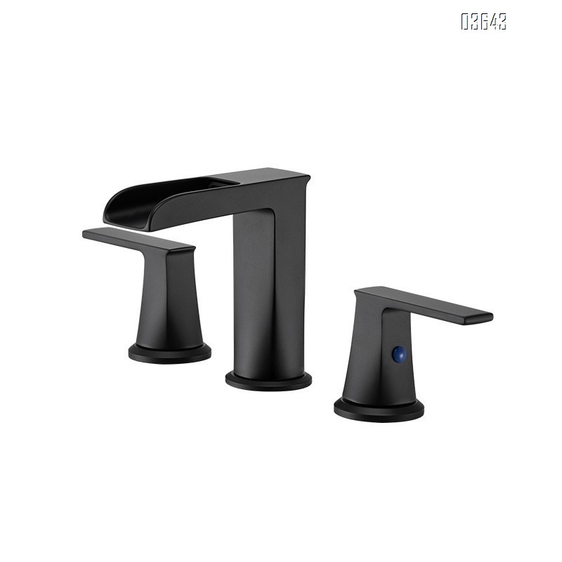 Modern Design Deck Mounted Brass Rectangular Basin Mixer Faucet Bathroom Hot Cold Wash Face Taps Dual Handle  Basin Faucets