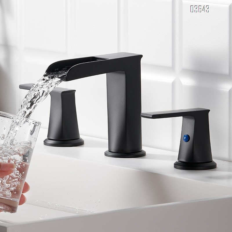 Modern Design Deck Mounted Brass Rectangular Basin Mixer Faucet Bathroom Hot Cold Wash Face Taps Dual Handle  Basin Faucets