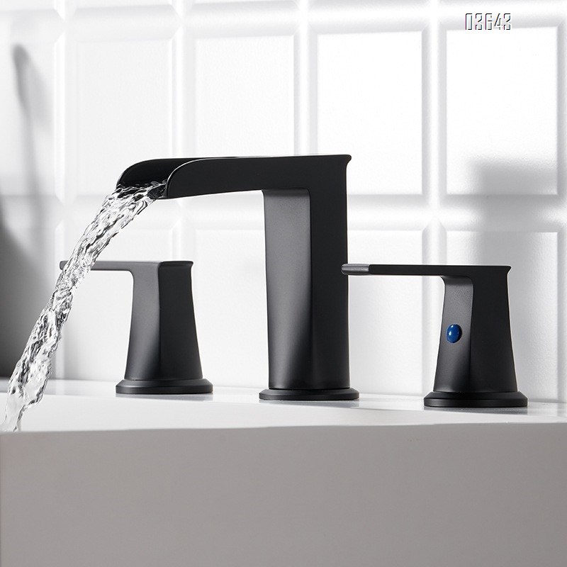 Modern Design Deck Mounted Brass Rectangular Basin Mixer Faucet Bathroom Hot Cold Wash Face Taps Dual Handle  Basin Faucets