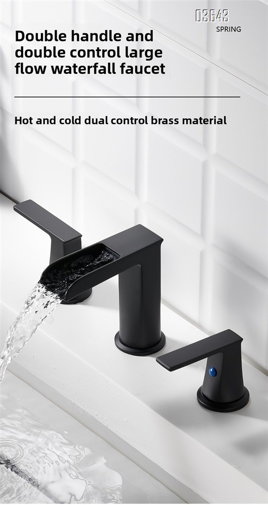 Modern Design Deck Mounted Brass Rectangular Basin Mixer Faucet Bathroom Hot Cold Wash Face Taps Dual Handle  Basin Faucets