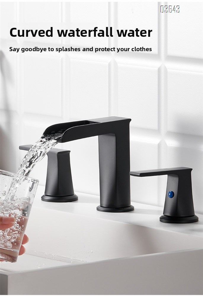 Modern Design Deck Mounted Brass Rectangular Basin Mixer Faucet Bathroom Hot Cold Wash Face Taps Dual Handle  Basin Faucets