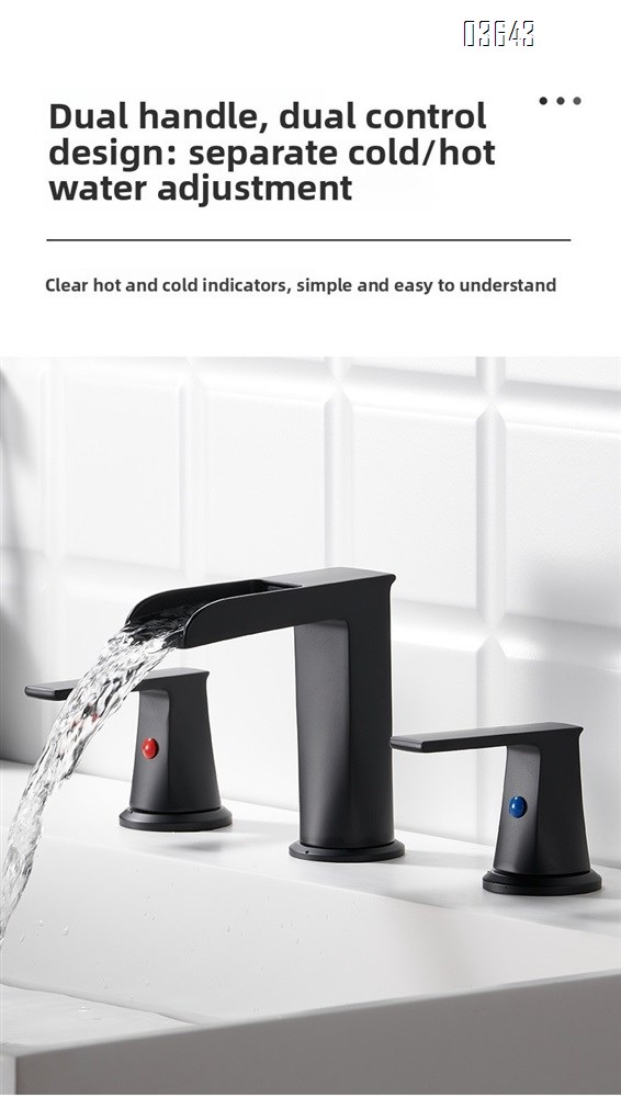 Modern Design Deck Mounted Brass Rectangular Basin Mixer Faucet Bathroom Hot Cold Wash Face Taps Dual Handle  Basin Faucets