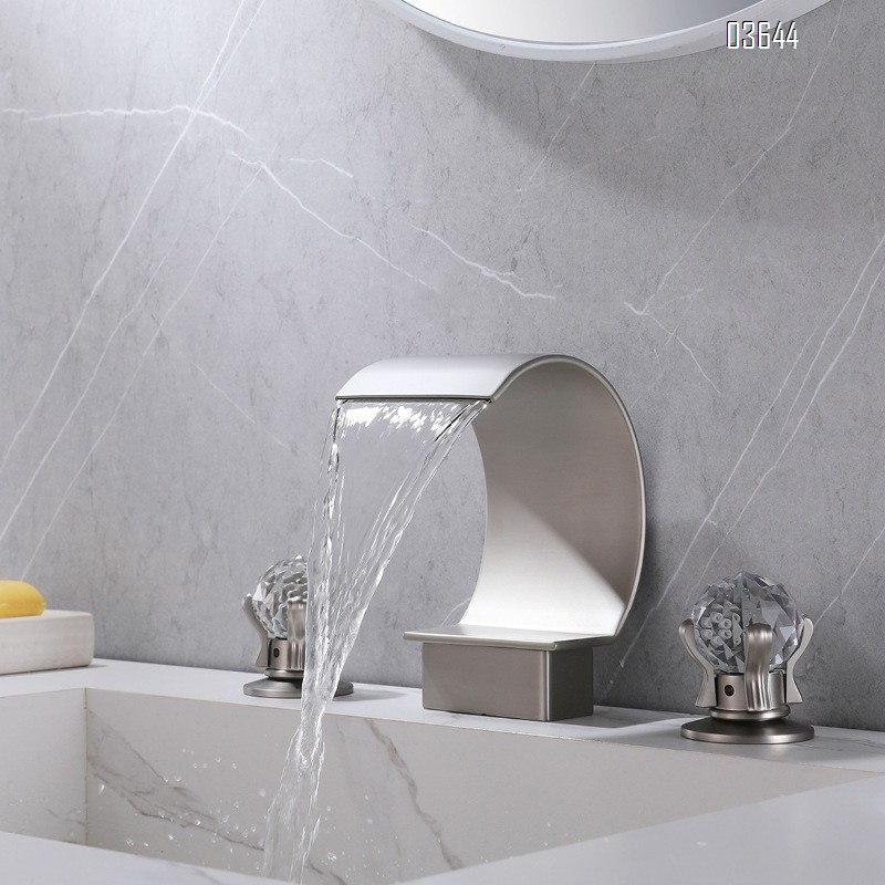 Deck Mounted Stainless Steel Basin Mixer Faucet Bathroom Hot Cold Wash Face Taps Dual Handle Gold Basin Faucets