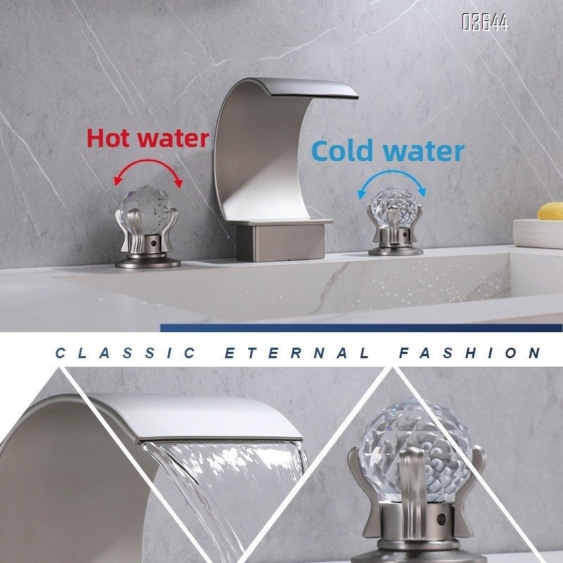Deck Mounted Stainless Steel Basin Mixer Faucet Bathroom Hot Cold Wash Face Taps Dual Handle Gold Basin Faucets