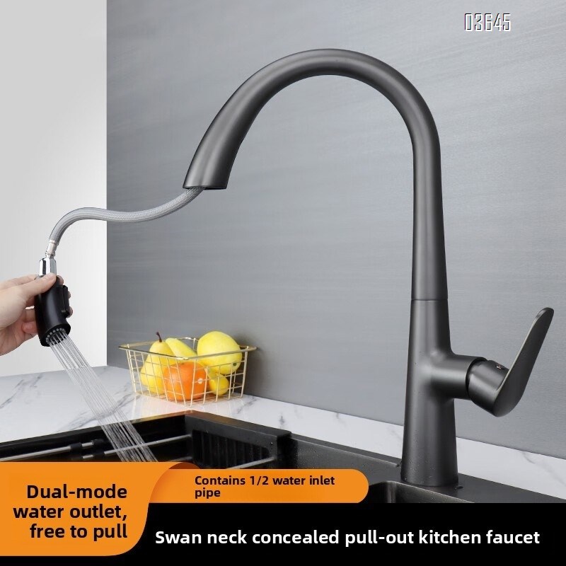 Single Handle 1 Hole Kitchen Faucet Deck Mounted Single Handle Gray Stainless Steel Luxury Bathroom Modern Vanity Sink Faucet