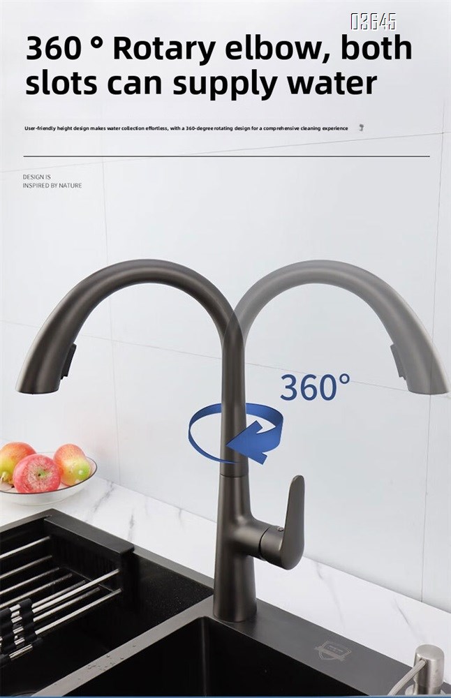 Single Handle 1 Hole Kitchen Faucet Deck Mounted Single Handle Gray Stainless Steel Luxury Bathroom Modern Vanity Sink Faucet