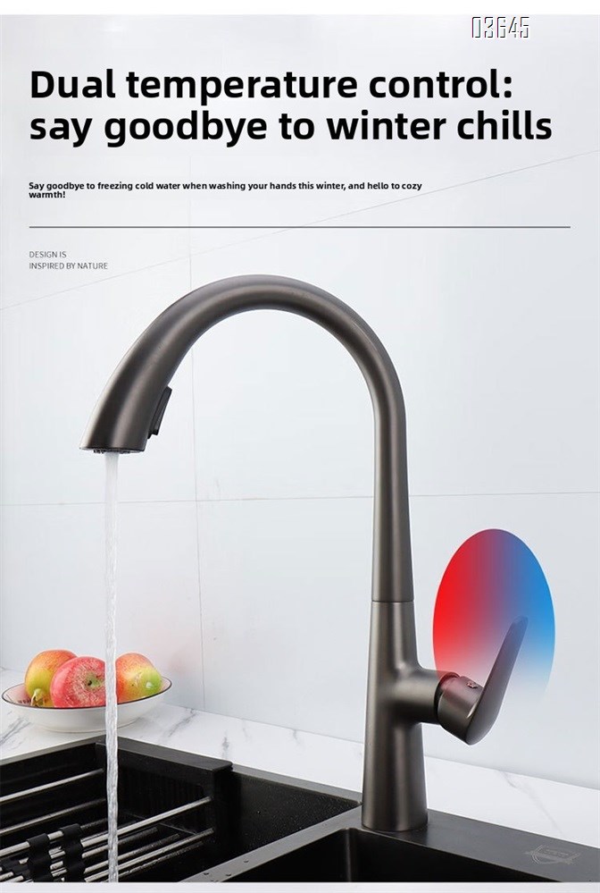 Single Handle 1 Hole Kitchen Faucet Deck Mounted Single Handle Gray Stainless Steel Luxury Bathroom Modern Vanity Sink Faucet