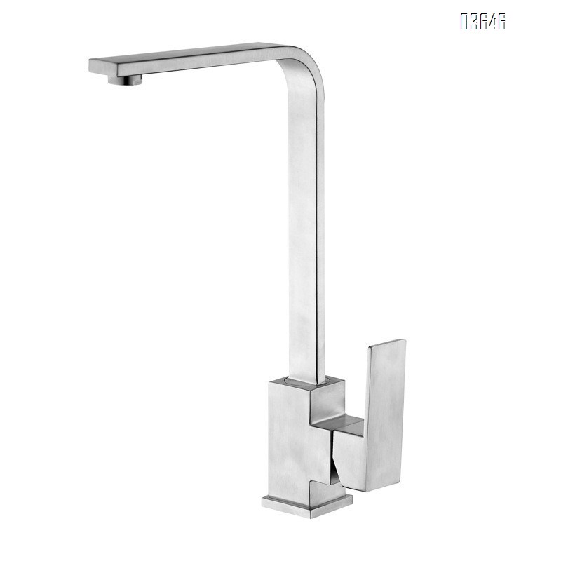Modern Kitchen Faucet Luxury Hot Cold Stainless Steel Decked-Mounted Sink Mixer Single Handle Brushed Rectangular Faucet