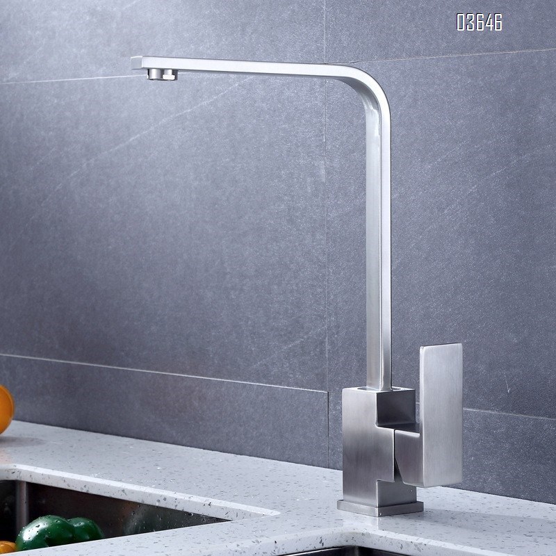 Modern Kitchen Faucet Luxury Hot Cold Stainless Steel Decked-Mounted Sink Mixer Single Handle Brushed Rectangular Faucet