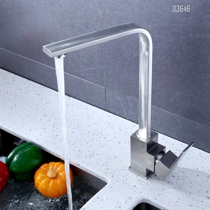 Modern Kitchen Faucet Luxury Hot Cold Stainless Steel Decked-Mounted Sink Mixer Single Handle Brushed Rectangular Faucet