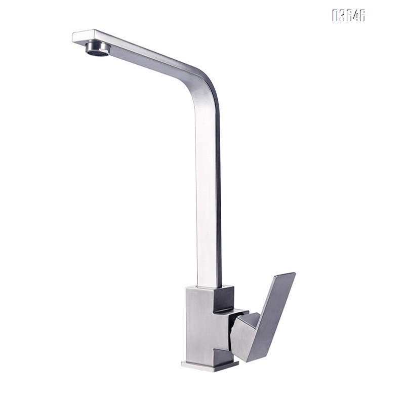 Modern Kitchen Faucet Luxury Hot Cold Stainless Steel Decked-Mounted Sink Mixer Single Handle Brushed Rectangular Faucet