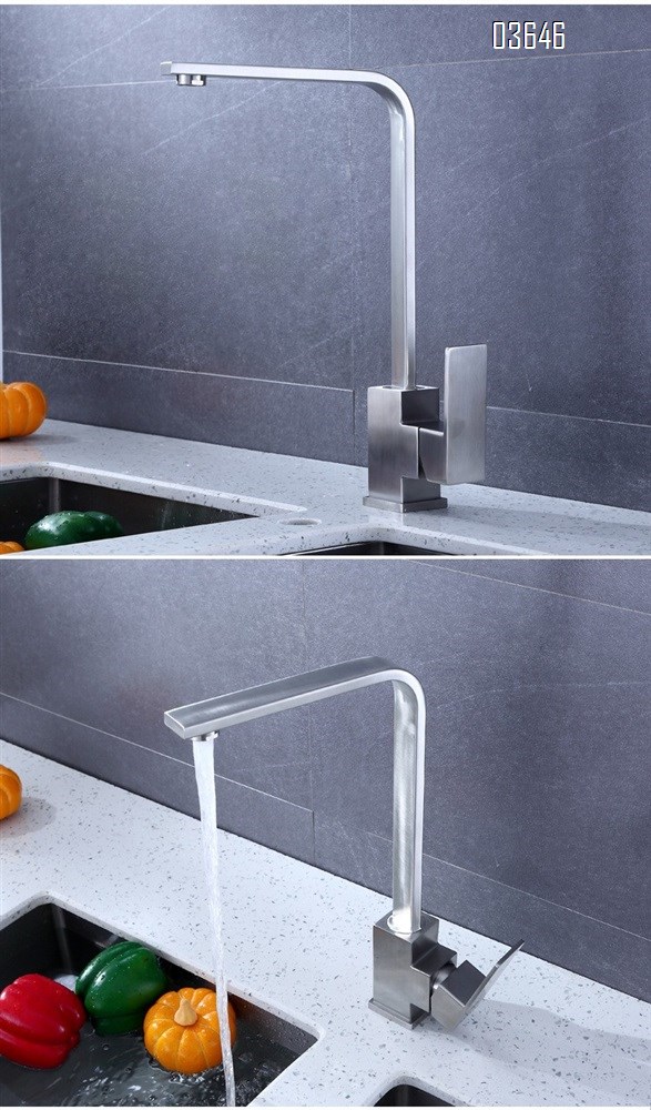 Modern Kitchen Faucet Luxury Hot Cold Stainless Steel Decked-Mounted Sink Mixer Single Handle Brushed Rectangular Faucet