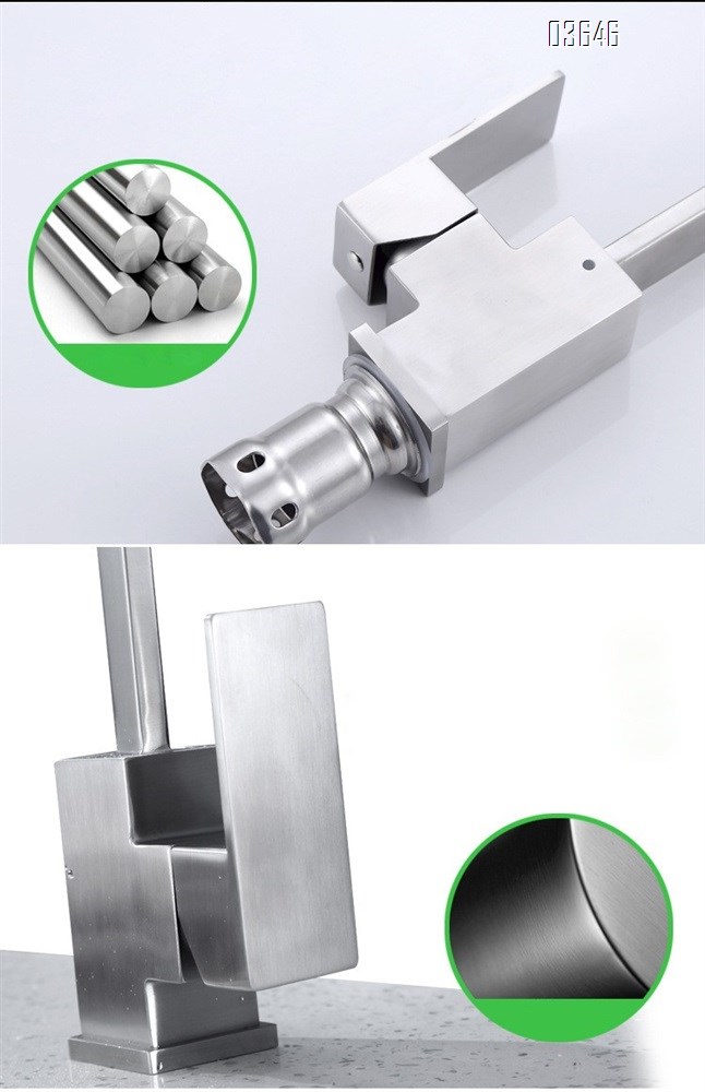 Modern Kitchen Faucet Luxury Hot Cold Stainless Steel Decked-Mounted Sink Mixer Single Handle Brushed Rectangular Faucet