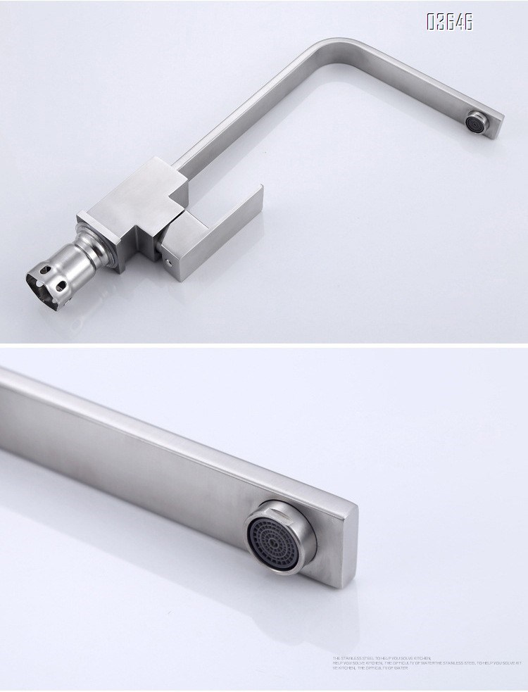 Modern Kitchen Faucet Luxury Hot Cold Stainless Steel Decked-Mounted Sink Mixer Single Handle Brushed Rectangular Faucet