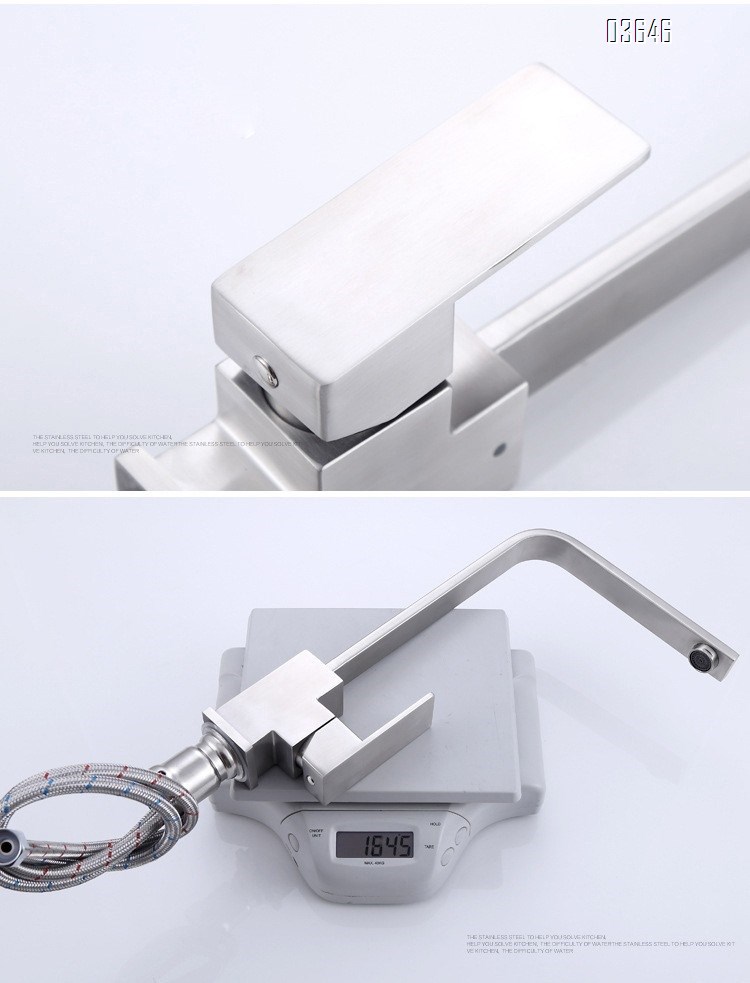 Modern Kitchen Faucet Luxury Hot Cold Stainless Steel Decked-Mounted Sink Mixer Single Handle Brushed Rectangular Faucet