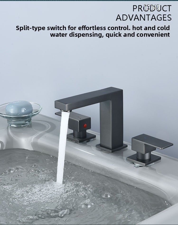 Modern Design  Deck-Mounted 2 Handle 3 Hole Hot and Cold Mixer Tap Bathroom Brass  Basin Faucet