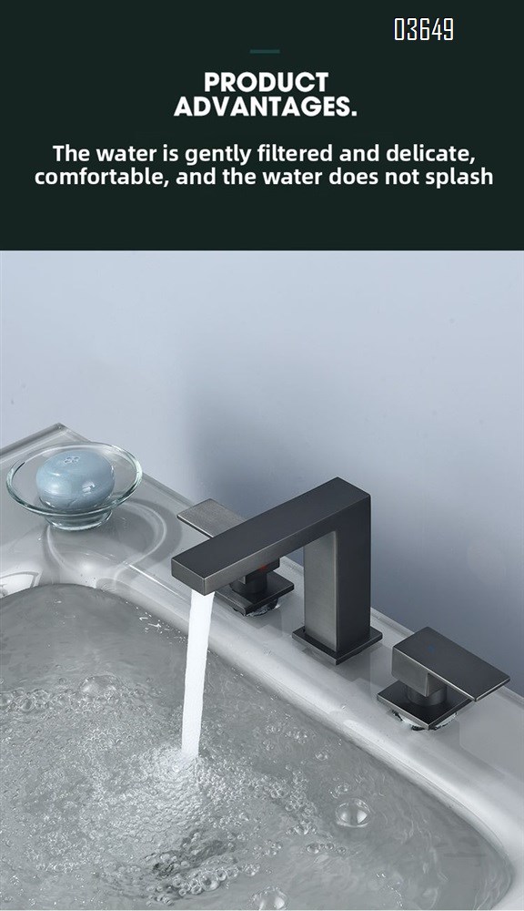 Modern Design  Deck-Mounted 2 Handle 3 Hole Hot and Cold Mixer Tap Bathroom Brass  Basin Faucet