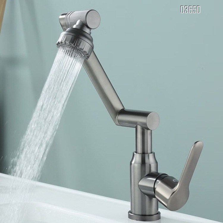 Modern 1080° Swivel Basin Faucet with 2 Water Outlet Modes Hot and Cold Mixer Tap Mechanical Arm Rotary Extension Basin Faucet