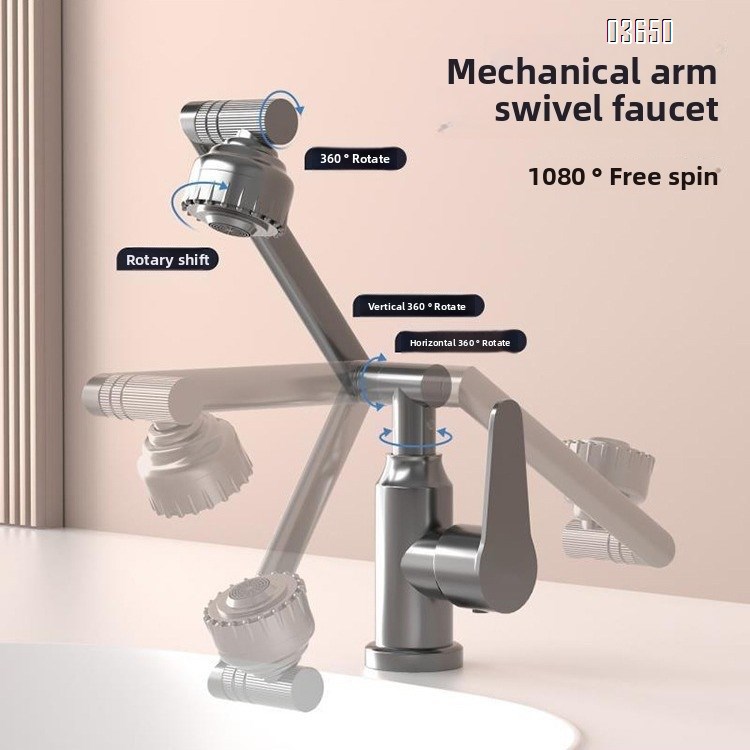 Modern 1080° Swivel Basin Faucet with 2 Water Outlet Modes Hot and Cold Mixer Tap Mechanical Arm Rotary Extension Basin Faucet