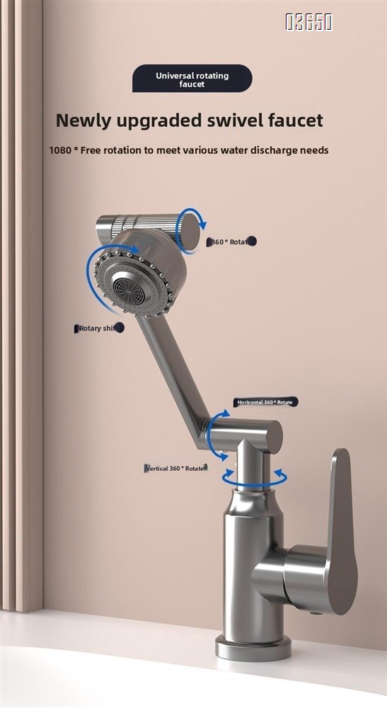 Modern 1080° Swivel Basin Faucet with 2 Water Outlet Modes Hot and Cold Mixer Tap Mechanical Arm Rotary Extension Basin Faucet