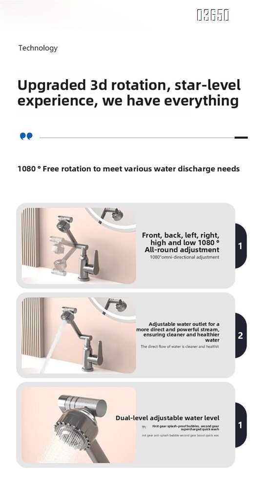 Modern 1080° Swivel Basin Faucet with 2 Water Outlet Modes Hot and Cold Mixer Tap Mechanical Arm Rotary Extension Basin Faucet