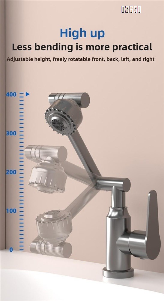 Modern 1080° Swivel Basin Faucet with 2 Water Outlet Modes Hot and Cold Mixer Tap Mechanical Arm Rotary Extension Basin Faucet