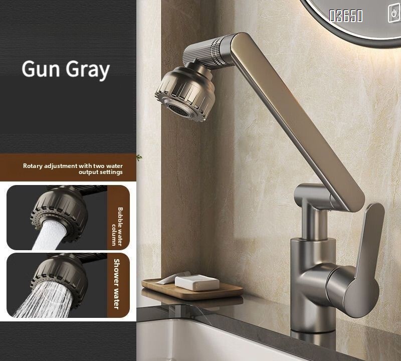 Modern 1080° Swivel Basin Faucet with 2 Water Outlet Modes Hot and Cold Mixer Tap Mechanical Arm Rotary Extension Basin Faucet